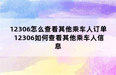 12306怎么查看其他乘车人订单 12306如何查看其他乘车人信息